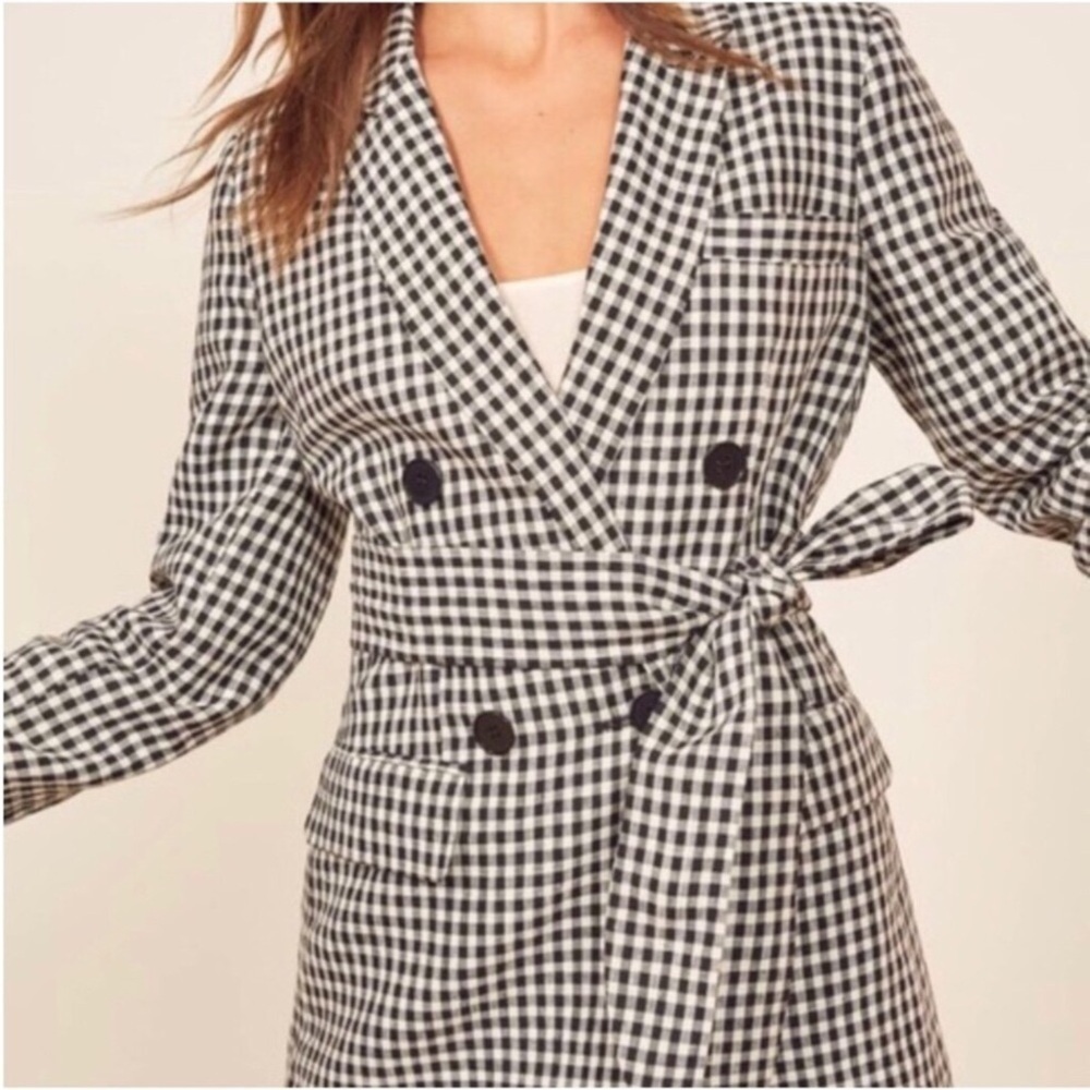 Reformation Rae black checkered / gingham print blazer jacket Size XS - Picture 3 of 15